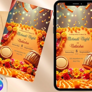 Mehndi Invitation colourful dholki Mayoun Digital Design Wedding Decor Invitation Editable Invitation template Invite haldi sangeet mehndi