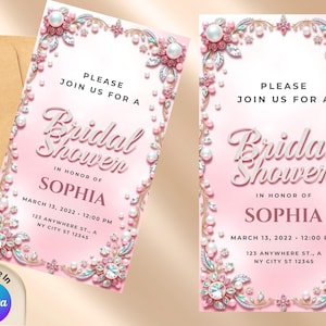 Pearl Bridal Shower Invitation | Elegant Bridal Shower Invite | Diamond Bridal Shower Template | Luxury Bridal Shower Digital Download