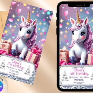 Editable Unicorn Birthday Invitation, Magical Rainbow Unicorn Invite, Printable Girl Birthday Template, Instant Download + Animated Video