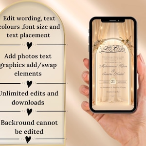 Convite de casamento islâmico digital | Convite eletrônico para casamento muçulmano | Convite árabe para Nikah | Convite de casamento floral vermelho | Convite para Barat Walima imagem 2