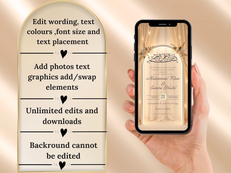 Convite de casamento islâmico digital | Convite eletrônico para casamento muçulmano | Convite árabe para Nikah | Convite de casamento floral vermelho | Convite para Barat Walima imagem 2