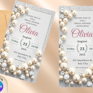 Pearl Bridal Shower Invitation | Elegant Bridal Shower Invite | Diamond Bridal Shower Template | Luxury Bridal Shower Digital Download