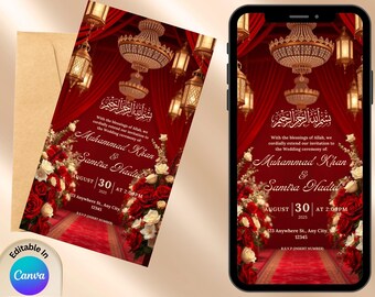 Islamic Wedding Invitation Digital Nikah Invitation Muslim Wedding Card Editable Template Muslim Arabic Wedding Nikah Baraat Walima invite