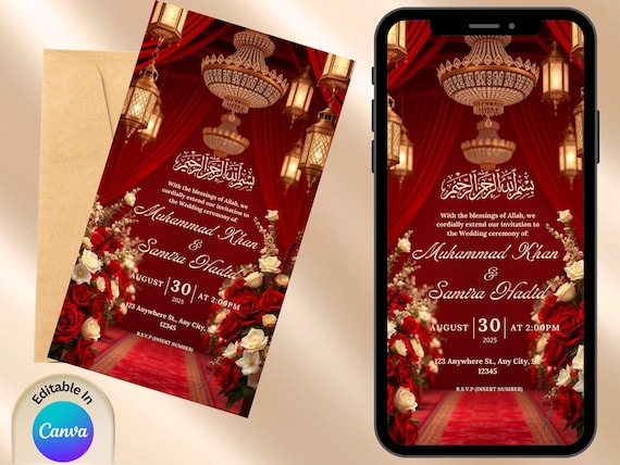 Islamic Wedding Invitation Digital Nikah Invitation Muslim Wedding Card Editable Template Muslim Arabic Wedding Nikah Baraat Walima invite