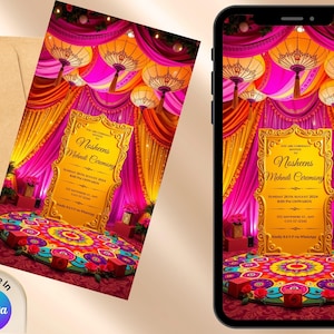 Invitation Mehndi numérique | Faire-part Sangeet de mariage indien | Carte modifiable Dholki Haldi | Faire-part de mariage pakistanais musulman | Invitation Mayoun