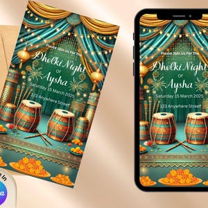 Kleurrijke Dholki Mayoun-uitnodiging l Digitaal ontwerp bruiloftdecoruitnodiging | Bewerkbare uitnodigingssjabloon Uitnodiging haldi sangeet mehndi