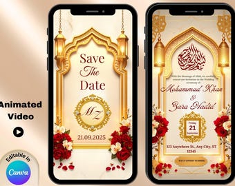 Islamic Digital Animated Wedding Invitation | Elegant Nikah, Baraat & Walima E-Invite | Islamic Wedding Video Invitation | Editable Invite