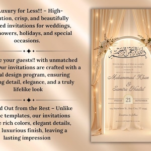 Convite de casamento islâmico digital | Convite eletrônico para casamento muçulmano | Convite árabe para Nikah | Convite de casamento floral vermelho | Convite para Barat Walima imagem 3