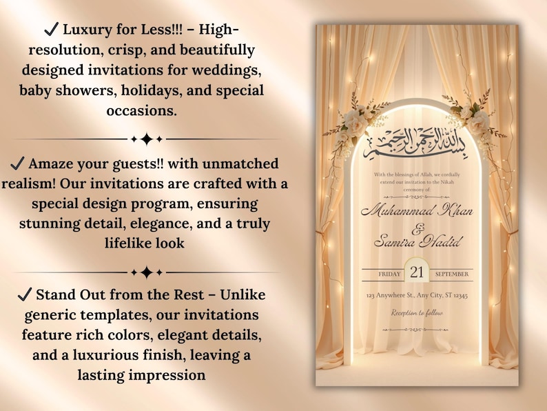 Convite de casamento islâmico digital | Convite eletrônico para casamento muçulmano | Convite árabe para Nikah | Convite de casamento floral vermelho | Convite para Barat Walima imagem 3