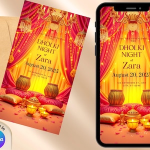 Colorful Dholki  Mayoun Invitation l Digital Design Wedding Decor Invitation | Editable Invitation template Invite haldi sangeet mehndi