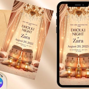 Colorful Dholki  Mayoun Invitation l Digital Design Wedding Decor Invitation | Editable Invitation template Invite haldi sangeet mehndi