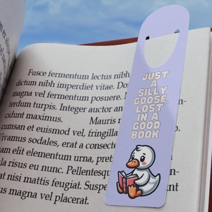 Bookmark, Goose Reading Book, Cute Book Lover Gift, Metal Bookmark, Bookworm Gift, Just a Silly Goose Bookmark, Cartoon Style