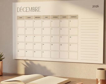 Calendrier 2026 à Imprimer | PDF & PNG | Téléchargement Instantané | Calendrier Minimaliste