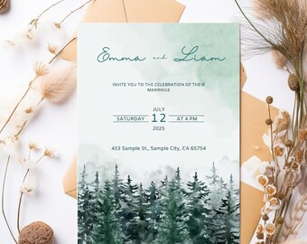 Woodland Wedding Invitation Template | Forest Greenery Design (Digital Download)