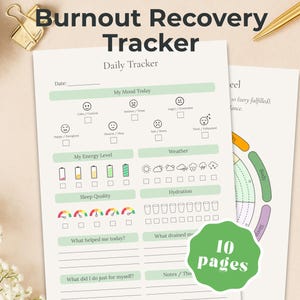 Burnout Recovery Journal | Printable Mental Health Tracker | Self-Care Workbook PDF PNG | Mood & Energy Coloring Pages | Instant Download