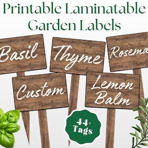 Printable Laminatable Garden Labels | 44 Plant Tags + Custom | Canva Template Link via PDF | Herb Vegetable Marker Signs Download