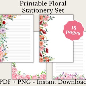 Printable Floral Stationery Set | 18 Page Writing Paper | Lined & Blank Pages | PDF + PNG | Instant Download