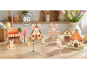 Printable Easter Bunny Village Play Kit | Cut and Play Craft (Digital Download)