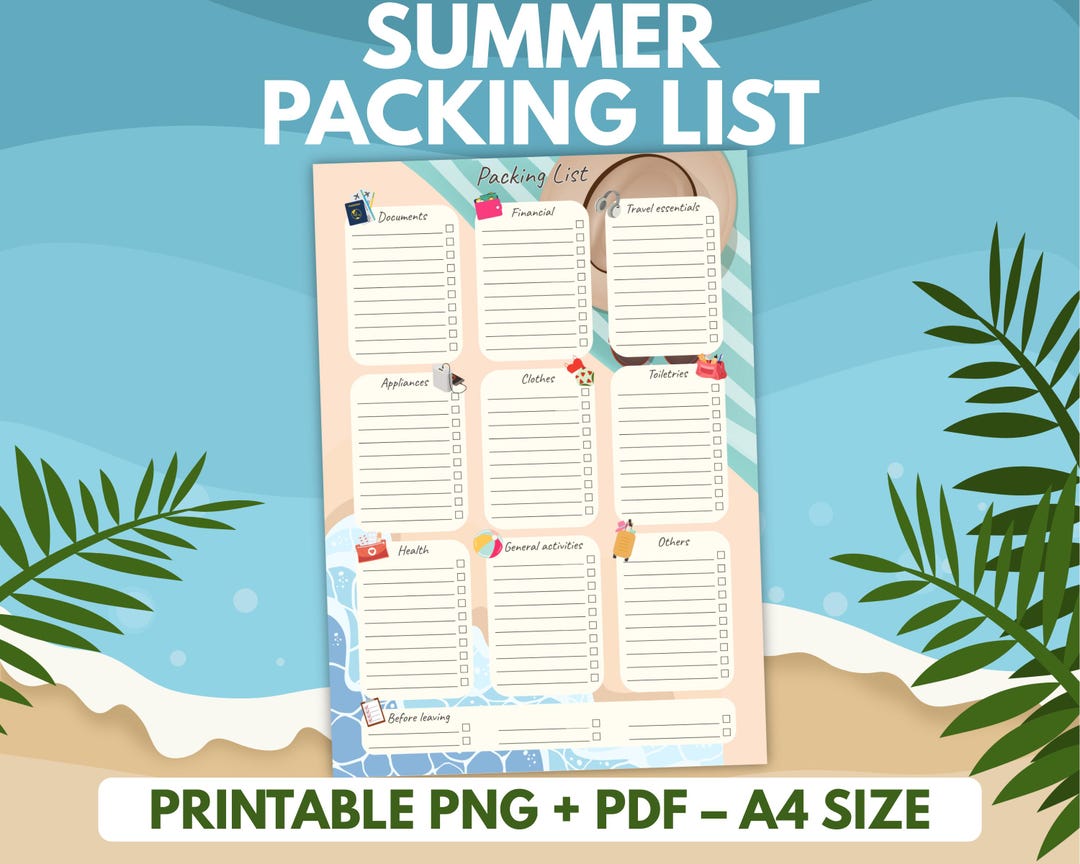 Summer Packing List Cute Printable Travel Checklist Aesthetic Beach ...