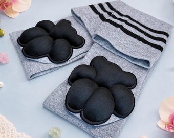 Grey Over the Knee Socks with 3D Black Paw Pads