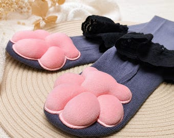 Graphite Cat Paw Socks with Black Lace | Knee Cosplay Anime Fashion