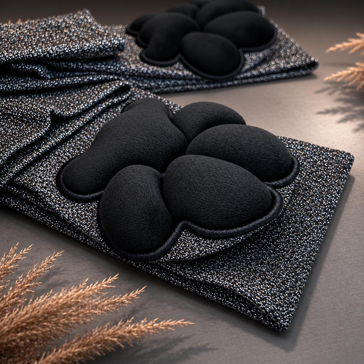 Black Lurex Over-the-Knee Socks with 3D Paw Pads