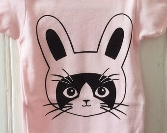 Pink Bunny Kitty Short Sleeve Onesie Cotton