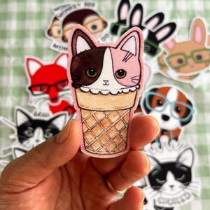 Ice Cream Kitty Hand-cut Sticker - waterproof sticker - cute cat - Neapolitan Ice Cream