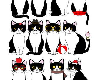 Twelve Tuxedo Cats 8 x 10 Art Print