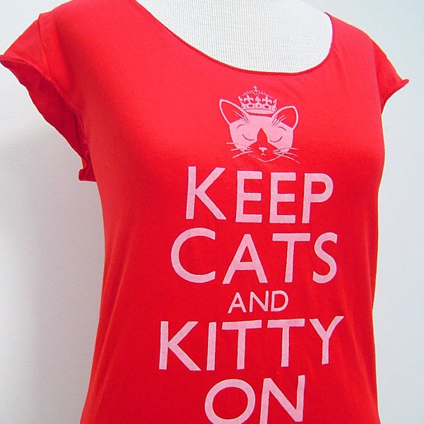 Red Keep Cats and Kitty On Sheer Jersey Tee