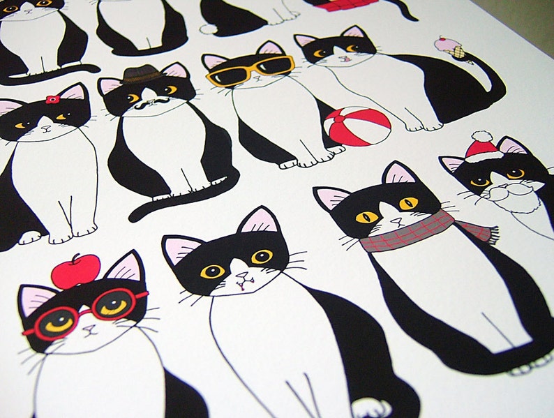 Twelve Tuxedo Cats 8 x 10 Art Print image 4