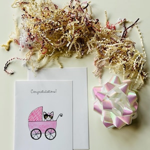 Stroller Kitty New Baby Girl Congratulations Greeting Card