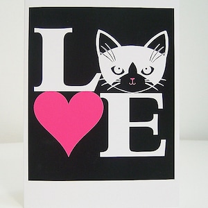 Carte de voeux vierge Love Cats en blanc et fuchsia - Parfaite pour les amoureux des chats
