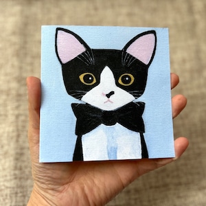 Suki's Bowtie Suitor Square Card con busta - Biglietto di auguri vuoto con gatto in smoking bianco e nero