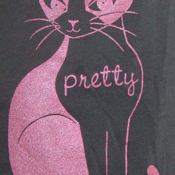 SALE - Vintage Black Pretty Kitty Tie neck Top in S\/M\/L