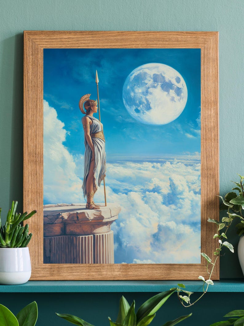 Printable Oil Painting Wall Art Design Goddess Athena Watching the