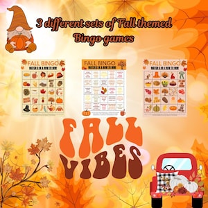 Juegos de bingo imprimibles para celebrar el otoño: descarga instantánea para una noche de juegos con familiares y amigos