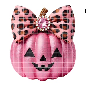 Leopard Print Pink Pumpkin SVG PNG, Glam Halloween Pumpkin Design, Pink Glitter Pumpkin Clipart, Leopard Bow Pumpkin SVG, Sublimation Design