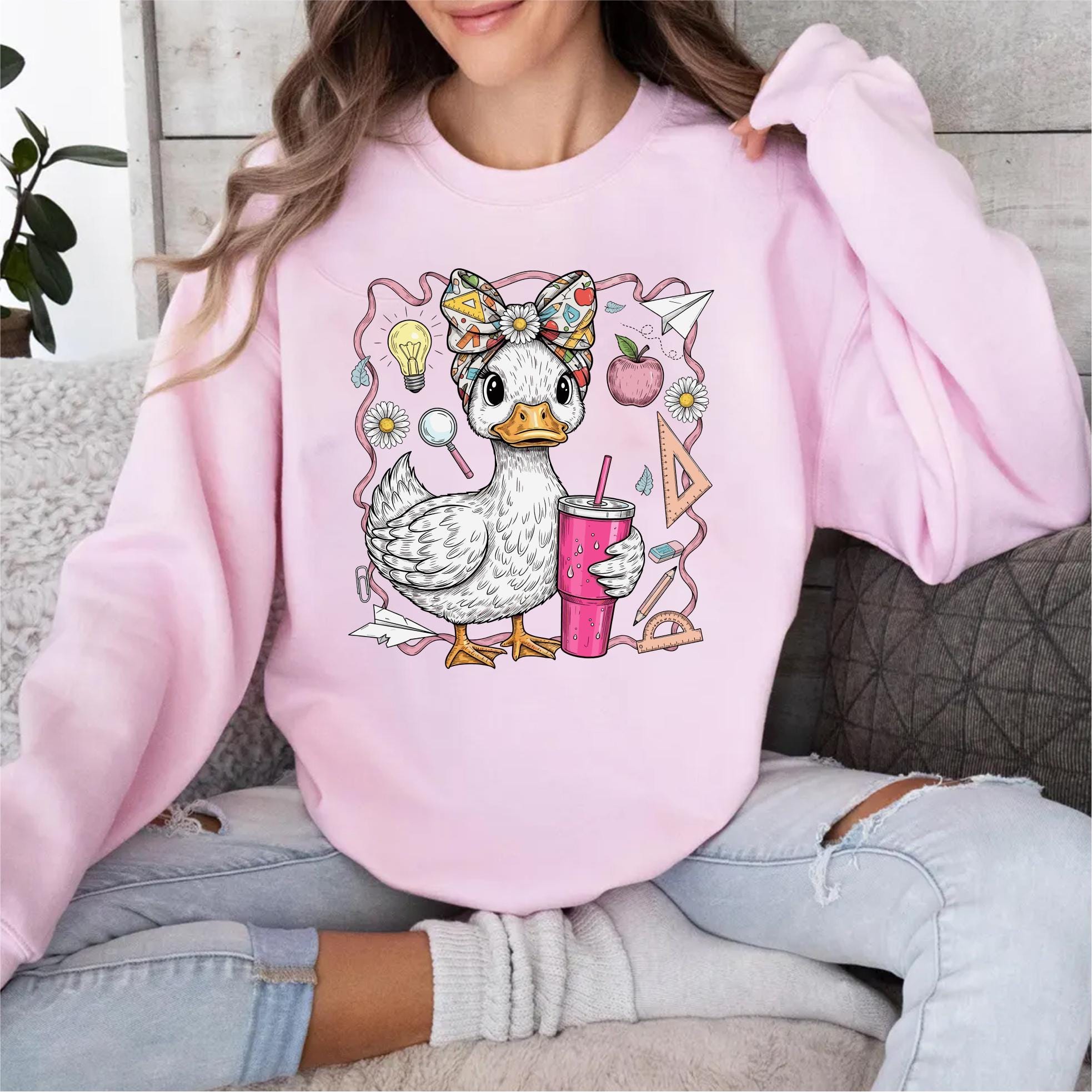 Cute School Duck SVG PNG With Pink Drink and Bow Back to School Design ...