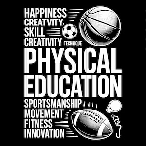 Physical Education SVG PNG Teacher Sports Basketball Soccer Football PE Fitness School Design for Cricut