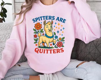 Spitters Are Quitters Funny Llama T-Shirt  Adult Humor Gag Gift for Women Girls Trip Tee, Bachelorette Party Shirt, NSFW Cute Graphic
