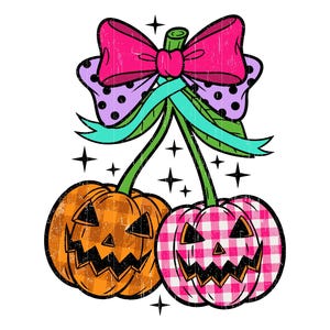 Pumpkin Cherries SVG PNG, Autumn Girly Png, Halloween Pumpkin, Fall Pumpkin Png, Pumpkin Cheeries Coquette Png, Retro Fall Png, Pumpkin Bow