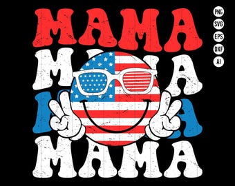 USA Mama Vibes Png Independence Day  Smiley PNG Fourth of July Retro Mama American Flag Peace Sign PNG Red White and Blue Mama  Smiley Face