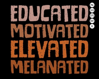 Black History PNG, Educated Motivated Elevated Melanated SVG, Black History Month Png, African American, Black Pride, Juneteenth Png Svg