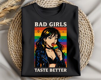 Pride Bad Girl Ice Cream SVG Retro Manga Style PNG LGBTQ+ Roligt citat Tatuering Älskare Estetisk Djärv Sarkasm Konst