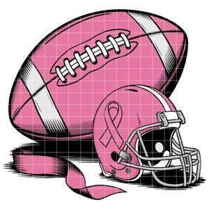 Pink Football Breast Cancer Awareness SVG PNG, Breast Cancer Pink Ribbon Clipart, Support Breast Cancer Digital Download