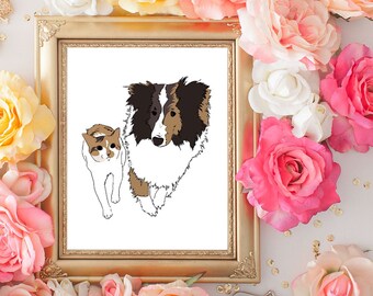 mother's day pet gift for dog lovers, custom cat portrait, pet illustration, custom dog portrait dog illustration, personalized art print
