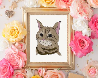 mother's day pet gift for her, custom cat drawing, personalized pet portrait, gift for pet parents, cat or dog illustration, cat mom gift