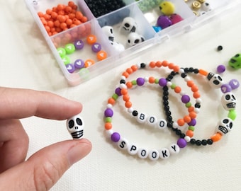 halloween DIY kit, craft activity for kids, stretchy bracelet craft kit, make your own jewelry, friendship bracelets, spooky season gift