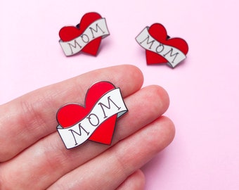mom heart enamel pin, mother's day gift for mom, mom life accessories, gift for boy mom, red heart pin, girl mom